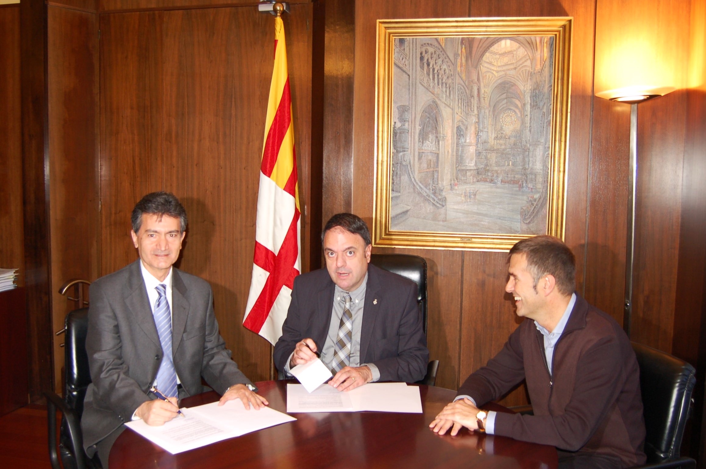 Xavier Tudela, president de l'organització Capital de la Cultura Catalana; Valentí Junyent, alcalde de Manresa, i Joan Calmet, regidor de Cultura de la Capital de la Cultura Catalana 2018.